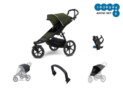 Thule Urban Glide 2 Black / Cypress Green + pláštěnka + madlo + ochranná síť + držák na pití + DOPRAVA ZDARMA