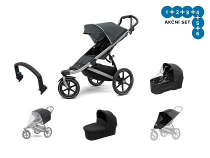 Náhled produktu - Thule Urban Glide 2 Dark Shadow + pláštěnka+ochranná síť+madlo+korbička+pláštěnka na korbičku