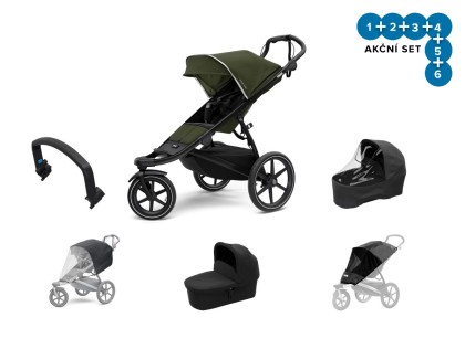 Náhled produktu - Thule Urban Glide 2 Black/Cypress Green + pláštěnka+ochranná síť+madlo+korbička+pláštěnka korby