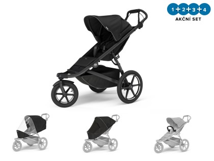 Náhled produktu - Thule Urban Glide 3 Black + pláštěnka + moskytiéra + madlo