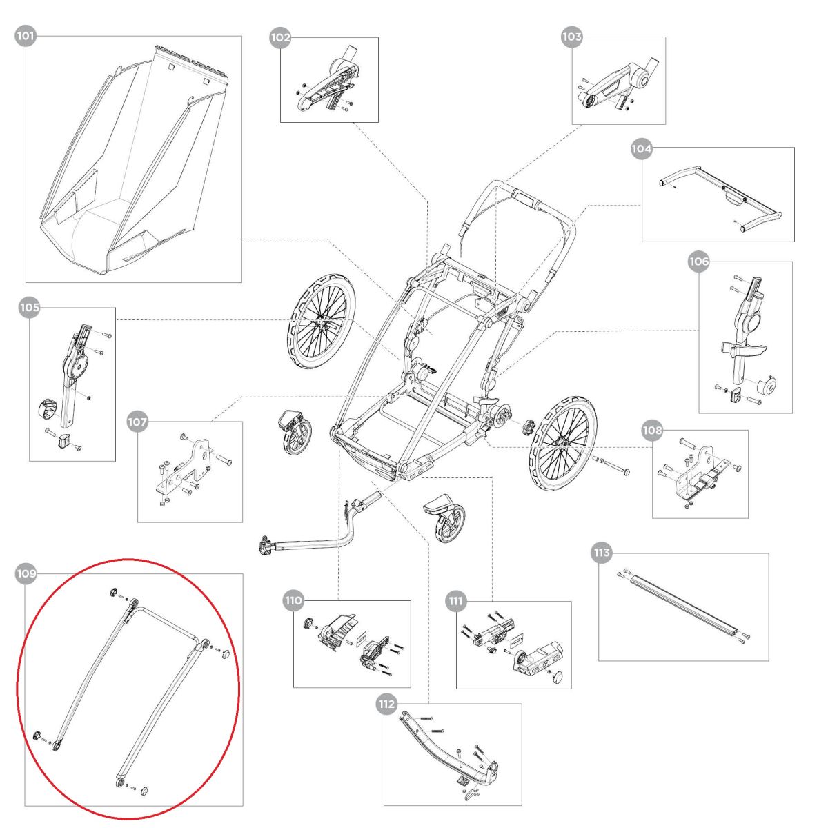 Náhled produktu - Frame front upper - single - black - Thule Chariot Sport 2
