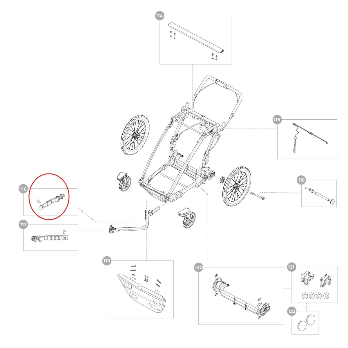 Náhled produktu - Strap short hitch - Thule Chariot 2, Thule Bexey 55226