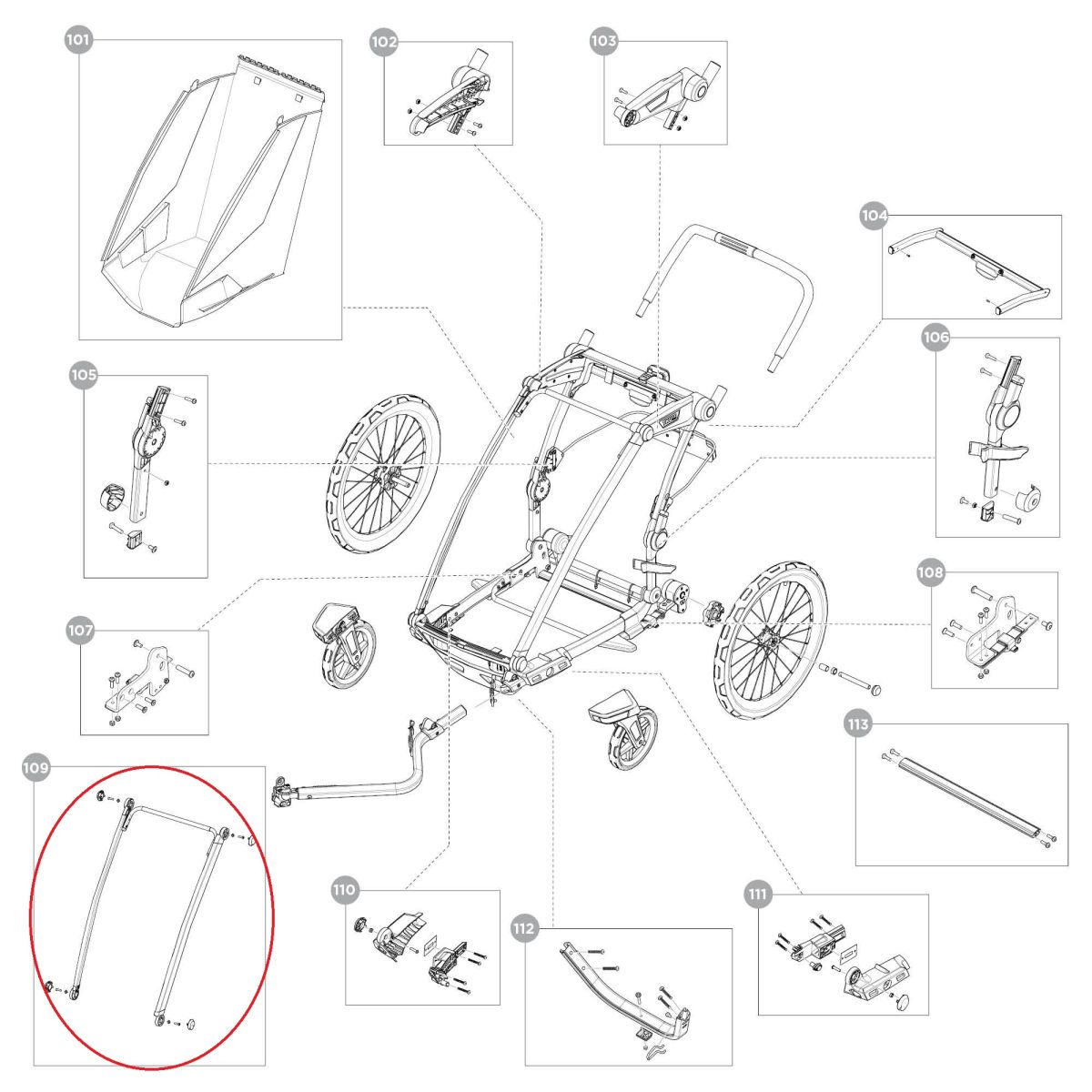 Náhled produktu - Frame front upper - single - aluminum - Thule Chariot 2 55240