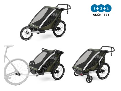 Thule Chariot Lite DOUBLE Vintage Green + bike set + kočárkový set + běžecký set + DOPRAVA ZDARMA