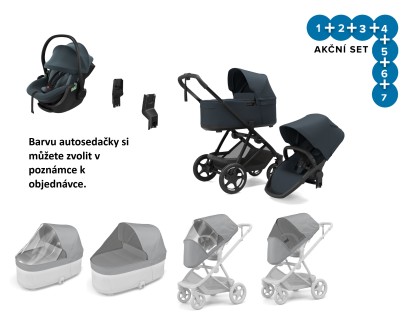Thule Charm 2 in 1 Darkest Blue + pláštěnky + ochranné sítě + Autosedačka Thule Maple + adaptéry + DOPRAVA ZDARMA
