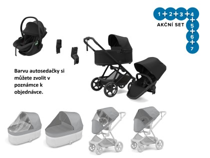 Thule Charm 2 in 1 Black + pláštěnky + ochranné sítě + Autosedačka Thule Maple + adaptéry + DOPRAVA ZDARMA
